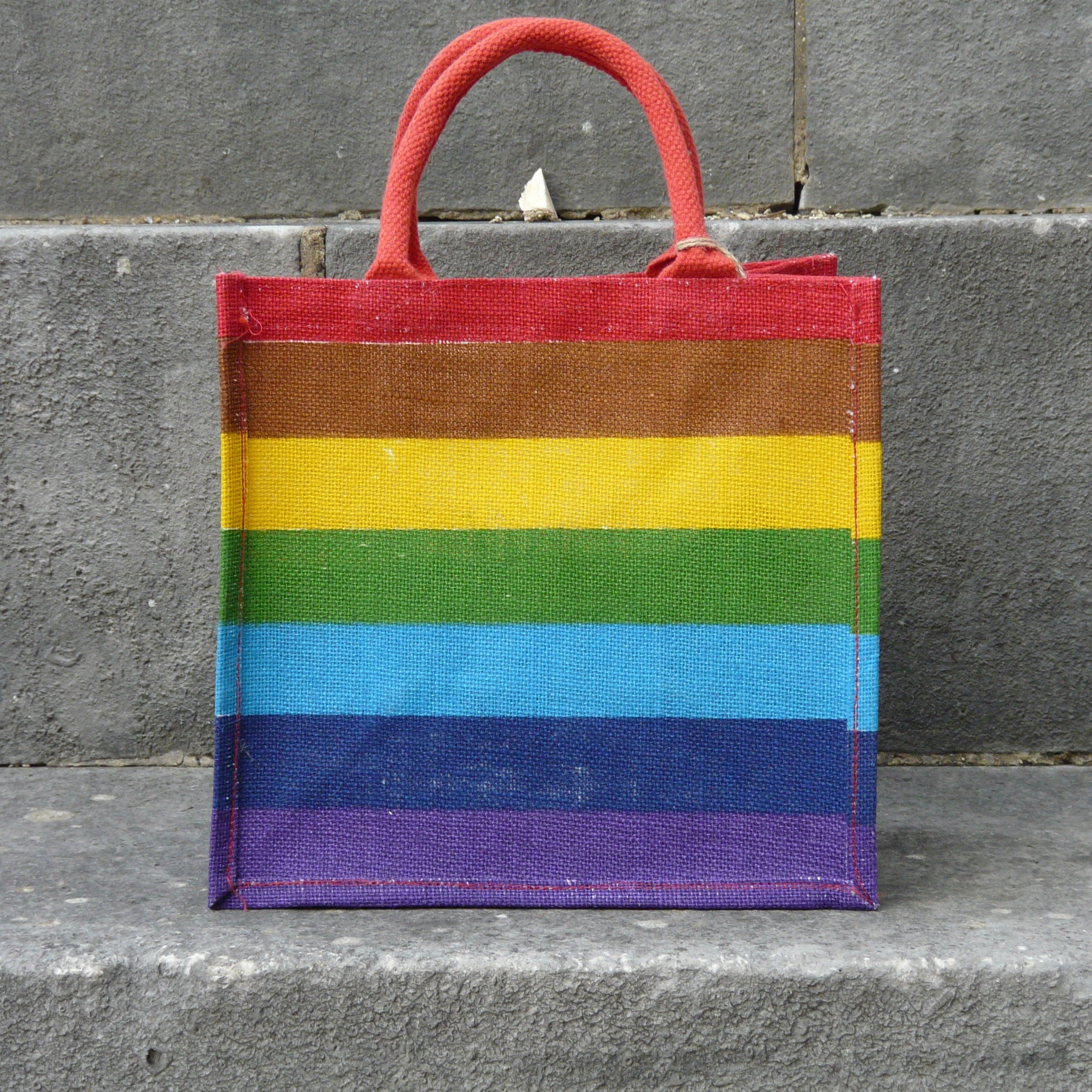 Rainbow Stripes Square Jute Bag