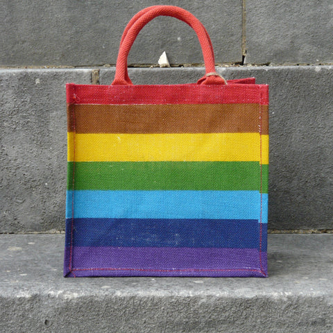 Rainbow Stripes Square Jute Bag