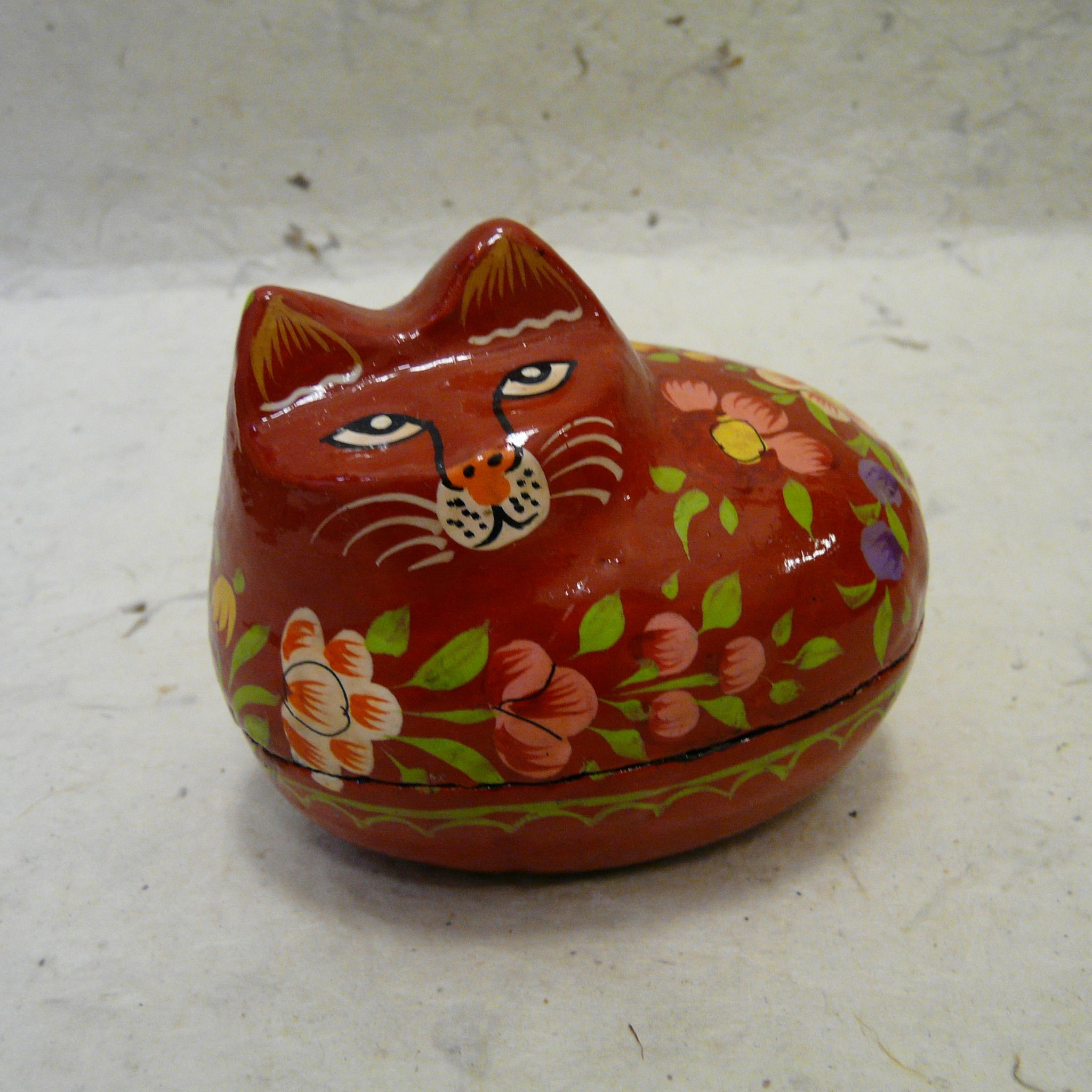 Red Cat Hand Painted  Fair Trade Papier Mache Box