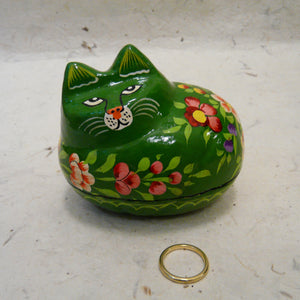 Green Cat Hand Painted  Fair Trade Papier Mache Box