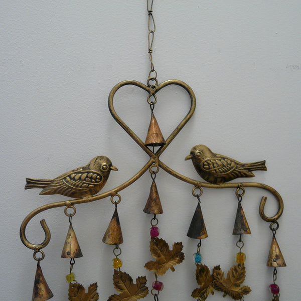 Leaf and Bird Windchime Mobile with Mixed Beads