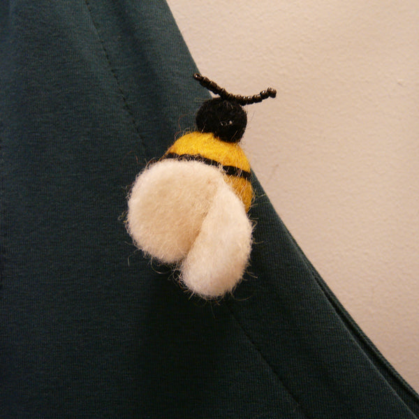Yellow and Black Felt Bee Brooch