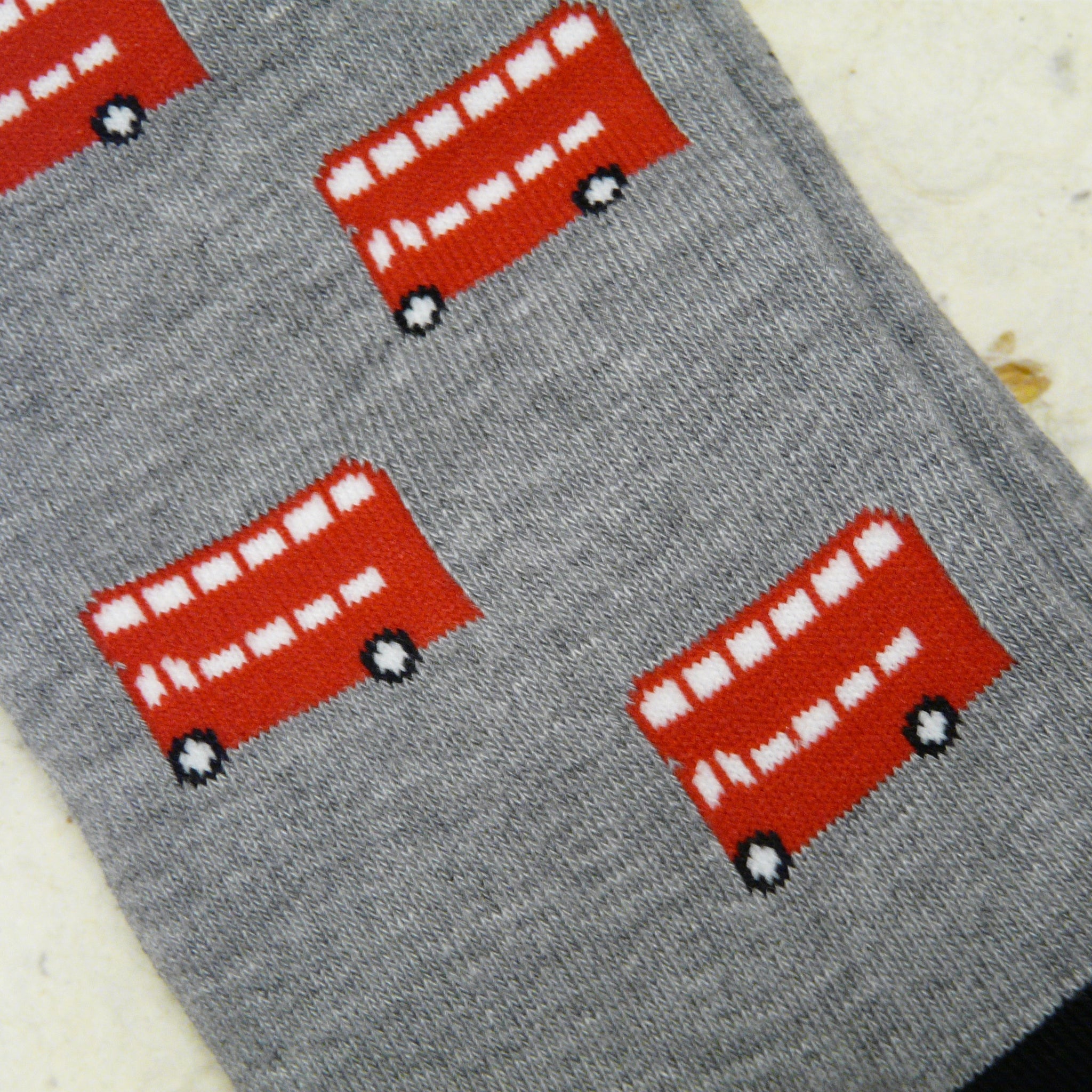 Mid Grey Marle London Red Buses Socks