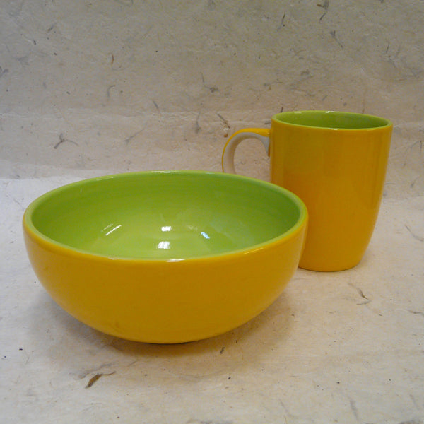 Yellow and Green Hand-painted Bowl